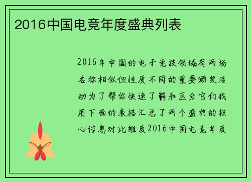 2016中国电竞年度盛典列表